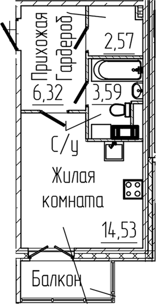 Квартира студия 27.95 м², 4/6 эт., ЖК «SERTOLOVO PARK»